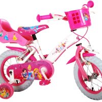 Meisjesfiets kinderfiets meisje buitenspeelgoed 12 inch poppenzitje roze wit
