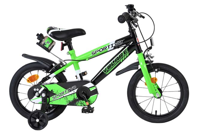 Volare Sportivo Kinderfiets - Jongens - 14 inch - Groen Zwart - Twee Handremmen