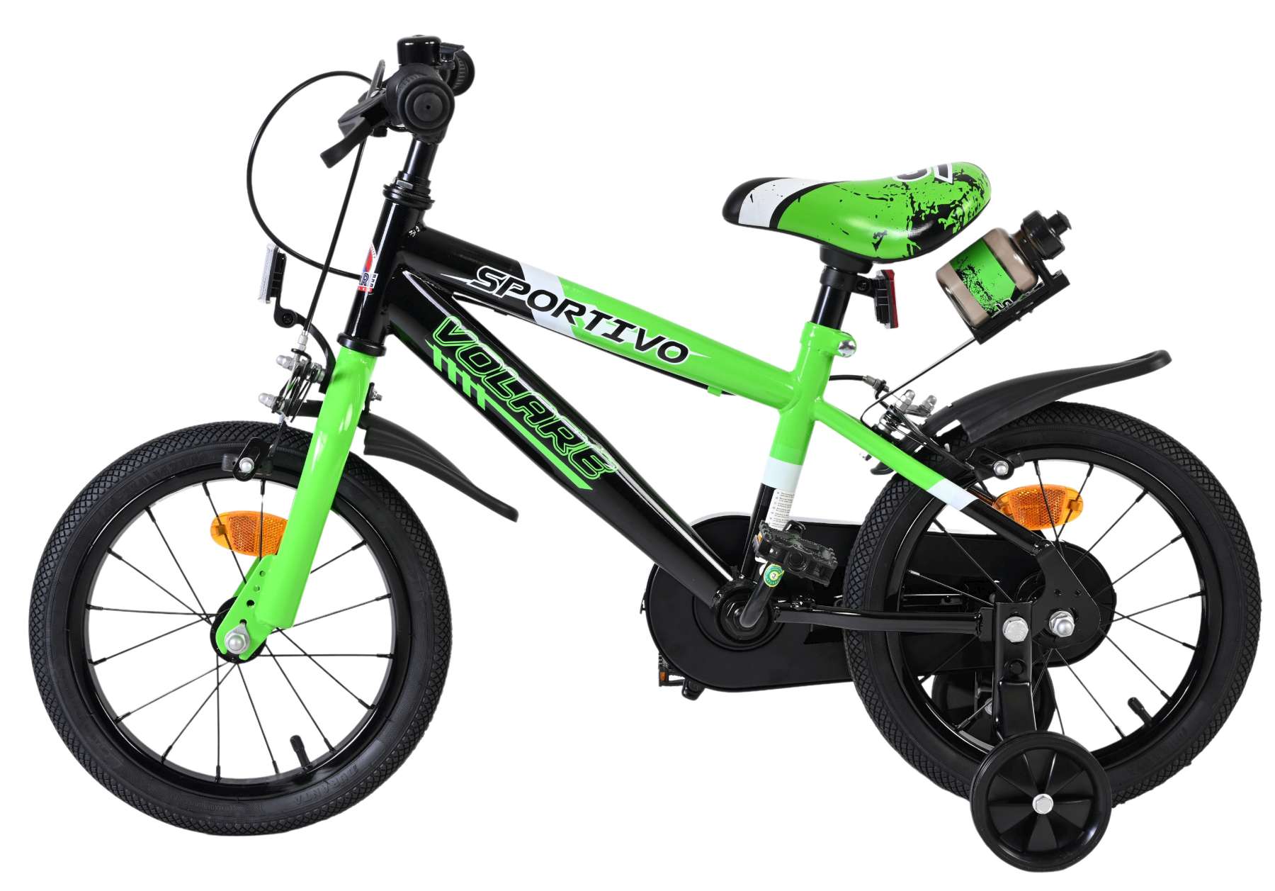 Volare Sportivo Kinderfiets - Jongens - 14 inch - Groen Zwart - Twee Handremmen - Afbeelding 7