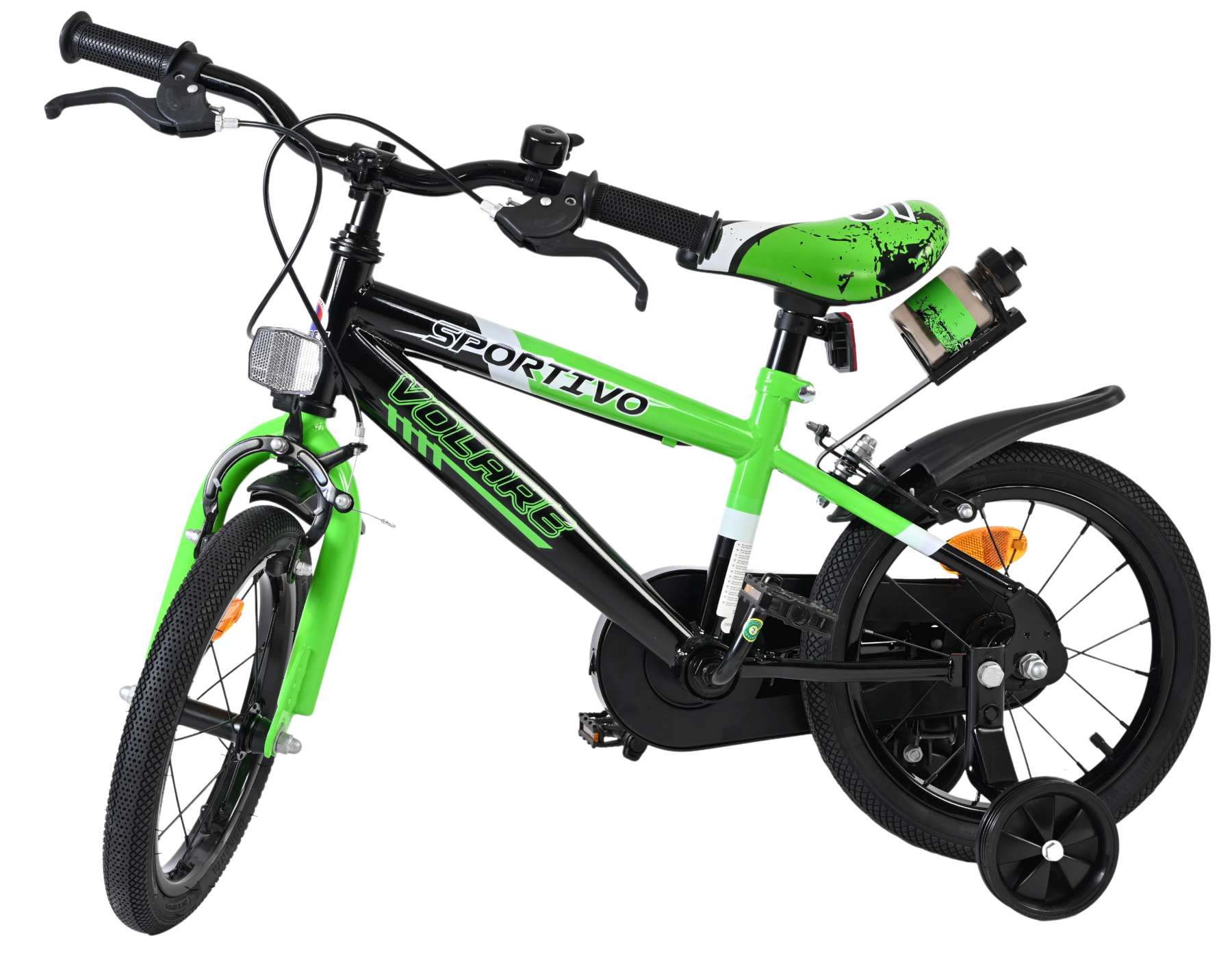 Volare Sportivo Kinderfiets - Jongens - 14 inch - Groen Zwart - Twee Handremmen - Afbeelding 8