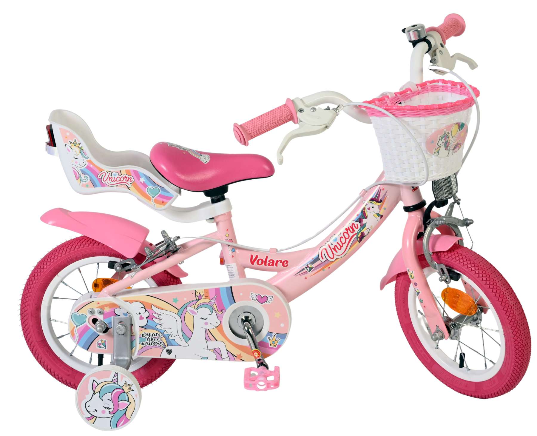 Volare Unicorn Kinderfiets - Meisjes - 12 inch - Roze - Twee handremmen - Afbeelding 10