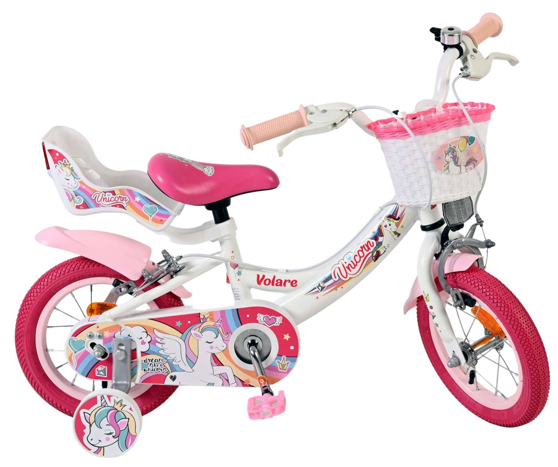 Volare Unicorn Kinderfiets - Meisjes - 12 inch - Wit - Twee handremmen - Afbeelding 10