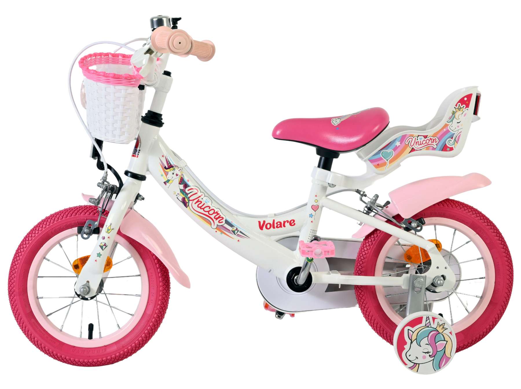 Volare Unicorn Kinderfiets - Meisjes - 12 inch - Wit - Twee handremmen - Afbeelding 7