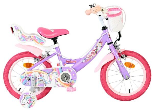 Volare Unicorn Kinderfiets - Meisjes - 14 inch - Paars - Twee handremmen