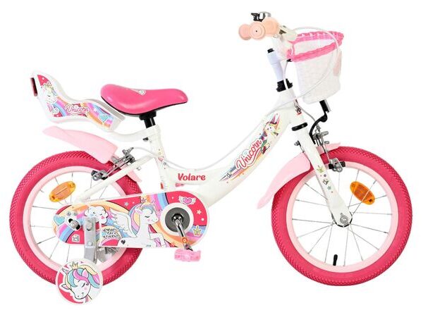 Volare Unicorn Kinderfiets - Meisjes - 14 inch - Wit - Twee handremmen
